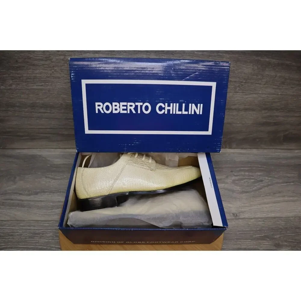 Roberto Chillini Shoes Mens 6 Oxford Slip On Dress Cream Alligator Crocodile NIB